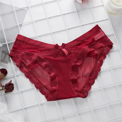 Ultra-thin Women's Underwear Sexy Lace Panties Women's Summer Pure Cotton Briefs Non-marking Mesh Low Waist Large Size Girl Bow