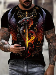 Men's Casual Crew Neck T-shirt 3D Cartoon Wolf Print Hip Hop Outdoor Street Trend Top Summer Short Sleeve T-shirt Sport