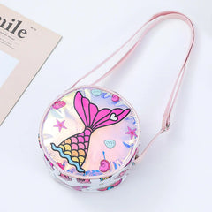 Kids Accessories Summer Lovely Kids Girls Sequin Crossbody Bag 3 Colors Cartoon Printed Round Shoulder Bag with Adjustable Strap