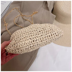 Seaside vacation shell bag 2025new arrival women's satchel bag forest style straw shoulder bag beach chain crossbody bag