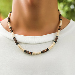 Fashion Men Summer Beach Wooden Bead Surfer Necklace Simple Geometric Tribal Ethnic Handmade Chain Steampunk Male Jewelry Gift