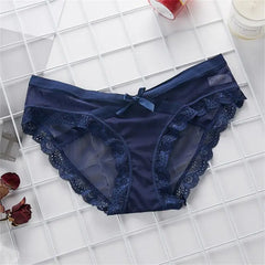 Ultra-thin Women's Underwear Sexy Lace Panties Women's Summer Pure Cotton Briefs Non-marking Mesh Low Waist Large Size Girl Bow