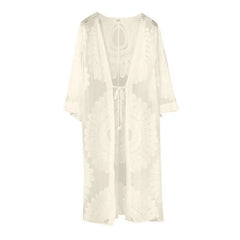 One Size Sexy Lace Up Summer Beach Cover Up Solid Color Women Beach Dress Flower Embroidery Women Clothes