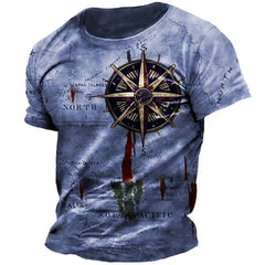 Old-fashioned Men's T-shirts, American Summer Pullovers, Printed Short-sleeved T-shirts