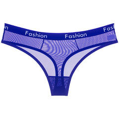 Women's Sexy Underwear Low Waist T Back Thong Seamless Mesh Breathable Transparent Panties Cotton Crotch G-String Sheer Lingerie