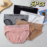 5Pcs Breathable Letter Simple Panties Mid Waist Cotton Crotch Seamless Underwear Briefs Underpants Underwear for Women Lady