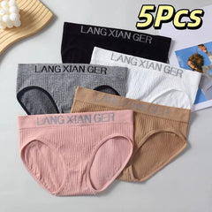 5Pcs Breathable Letter Simple Panties Mid Waist Cotton Crotch Seamless Underwear Briefs Underpants Underwear for Women Lady