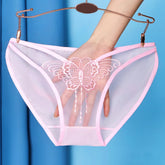 Women Lace Butterfly Embroidery Underwear Sheer Mesh Transparent Briefs Comfortable Breathable Sweat Panties Low Rise Underpants