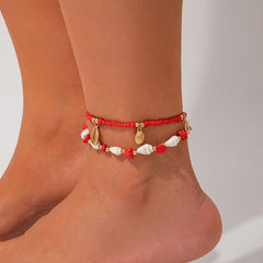 Salircon 2pcs/set Bohemian Starfish Conch Rice Beads Anklet Chain Women 2024 Trending Beach Anklets Lady Jewelry Accessories