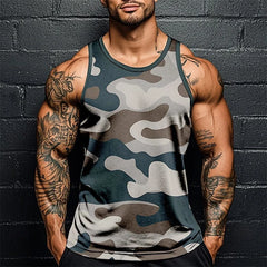 Summer Men Classic Camo Print Fitness Tank Top Gym Sports Loose Breathable Soft Sleeveless Top Fashion Simple Men's Vest Tee