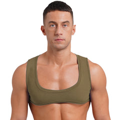 Mens Sexy Muscles Showing Off Crop Top Low Scoop Neck Sleeveless Solid Color Tank Top Vest for Bodybuilding Disco Nightclub