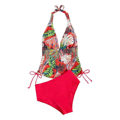 Women'S Two-Piece Swimsuit Sexy Split Triangle Band Pure Colored Leaf Printing Bikini Swimwear Split Swimwear купальник женский