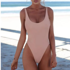 2025 Sexy Bikini One-Piece Swimsuit Solid Female Swimwear Women Backless Brazilian Monokini Bathing Clother Suit Push Up Thong