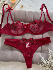 womens lingrie Night Beautiful Sexy Women 2 Piece floral Embroidery Underwear Erotic lingerie underwear Set conjuntos de mujer