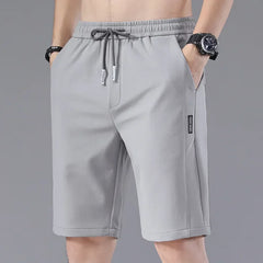Summer Men's Casual Pants Thin Soft Elasticity Lace-up Waist Solid Color Pocket Applique Korea Grey Black Work Trousers Male