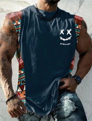 Summer New Men's Vest T Shirt Patterned Tribal Round Neck Clothing Daily Fitness Sports Vintage Sleeveless Printed Ethnic Tops