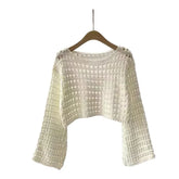 Women Long Sleeve Crochet Knitted Sweater Beach Bikini Cover Up Top Summer