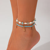 Salircon 2pcs/set Bohemian Starfish Conch Rice Beads Anklet Chain Women 2024 Trending Beach Anklets Lady Jewelry Accessories