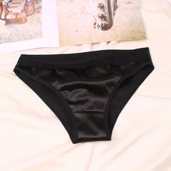 Women Underwear Luxury Comfortable Breathable Low Waist Lace Edge Soft Triangle Pants Silk Satin Underwear Knickers Briefs