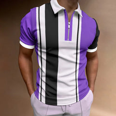 Fashion Striped Pattern Men's Zippers Polos T-Shirts Short Sleeve Street 3D Printed Trend Male POLO Tee 6XL Big Size Casual Tops