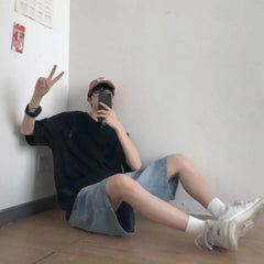 2024 Summer Short Sleeve T Shirts Solid Color T-shirt O Neck Casual Loose T Shirt Base Top Tee Oversize Students Street T-shirt