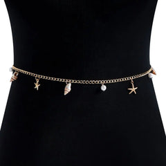 Fashion Bohemian Waist Chain Sea Star Starfish Shell Pendant Shell Waist Link Beach Bikini Alloy Jewelry Accessories for Women