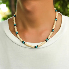 Fashion Men Summer Beach Wooden Bead Surfer Necklace Simple Geometric Tribal Ethnic Handmade Chain Steampunk Male Jewelry Gift