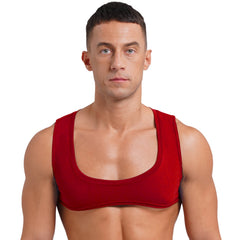 Mens Sexy Muscles Showing Off Crop Top Low Scoop Neck Sleeveless Solid Color Tank Top Vest for Bodybuilding Disco Nightclub
