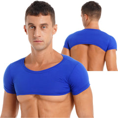 Men Sport Fitness Top Breathable Stretchy Mini Short Crop Top Party Club Dance T-Shirt Casual Solid Color Bodybuilding Tops
