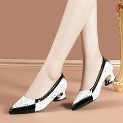 Cresfimix women fashion sweet pointed toe beige spring slip on square heel shoes lady classic office career work pumps ab509