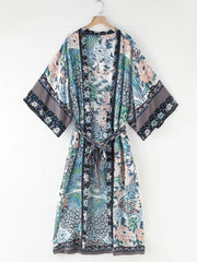 Bohemian Printed Bikini Cover-ups Green Tunic Long Kimono Cardigan Plus Size 2023 Women Beach Wear Swim Suit Cover Up A155