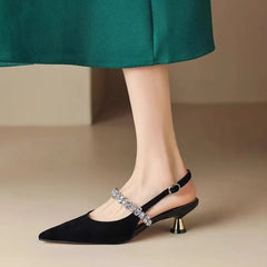 French Rhinestone Strap Bao Too Shallow Sandals Women's New Summer Pointed Toe Stiletto Stiletto High Heel Shoes