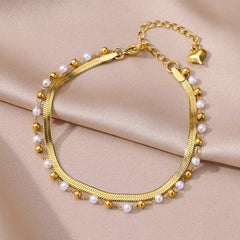 Boho Anklets for Women Summer Beach Accessories Stainless Steel Imitation Pearl Chain Anklet Gold Color Leg Bracelets Bodychain