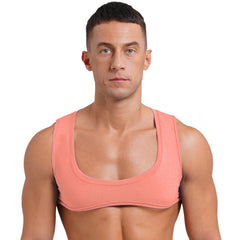 Mens Sexy Muscles Showing Off Crop Top Low Scoop Neck Sleeveless Solid Color Tank Top Vest for Bodybuilding Disco Nightclub