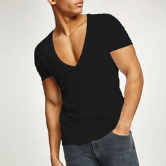 Fashion Men Basic T-Shirt Summer Gym Muscle Tops Big V-Neck Short Sleeve Bodybuilding Sport Fitness T Shirt Tees Tops Clothing