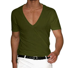 European and American Mens V Neck Sports T-Shirt Summer Cultivate One's Self Casual Solid Color Street Short Sleeve T-Shirt Top