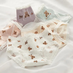 5Pcs/Set Cotton Underwear For Women Female Panties Cute Love Girl's Briefs Mid Waist Seamless Breathable Underpants Lingerie