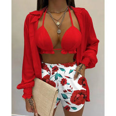 Cacocala 2023 New High Waist Bikini Set Print Women Swimsuit Three Pieces Swimwear Sexy Beachwear Bathing Female Suit Shorts