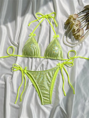 Shiny Pink Bikini Extrem String Backless Swimsuit Push Up Kawaii Bowknot Vacation Swimwear Women Micro Tangas Beach Bathing Suit