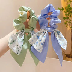 Fairy Women Hair Accessories Bows Scrunchies Ties Flower Floral Print Ribbon Elastic Hair Bands Ponytail Holder Girls Headdress
