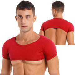 Men Sport Fitness Top Breathable Stretchy Mini Short Crop Top Party Club Dance T-Shirt Casual Solid Color Bodybuilding Tops