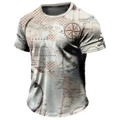 Old-fashioned Men's T-shirts, American Summer Pullovers, Printed Short-sleeved T-shirts