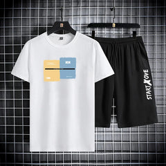 Trendy Suits for men Men's Summer Shorts Set Gym Outfit Student Short Sleeve Tee 2 Piece Set Tracksuits Men Casual Men Clothing