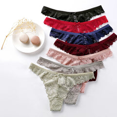 Women Sexy Lace Lingerie Low-waist Panties Embroidery Thong Transparent Hollow out Underwear Female G String
