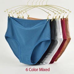 Women's High Waist Cotton Underwear Panties Striped Knitted Soft Breathable Underpants Intimate Lingerie Female Briefs Woman
