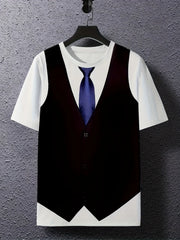 Men's Casual Suit Tie Print T-Shirt Tops Short Sleeve Crew Neck Men's Round Neck T-shirts New In Mens Cosplay Party Tee Shirts