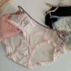 Women's Panties Soft Sexy Lace Semi-transparent Briefs Breathable Mid Waist Color Spelling Comfortable Thin Underwear Intimates