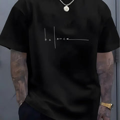Men's summer pure cotton fashionable casual sports loose trend balance letter print round neck short sleeved T-shirt top