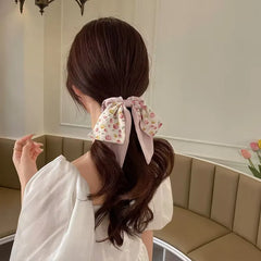 Fairy Women Hair Accessories Bows Scrunchies Ties Flower Floral Print Ribbon Elastic Hair Bands Ponytail Holder Girls Headdress