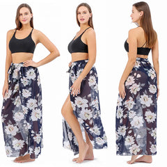 Women Long Print Sarongs Swimsuit Coverups Beach Bikini Wrap Sheer Long Skirt Chiffon Scarf Cover Ups for Swimwear
